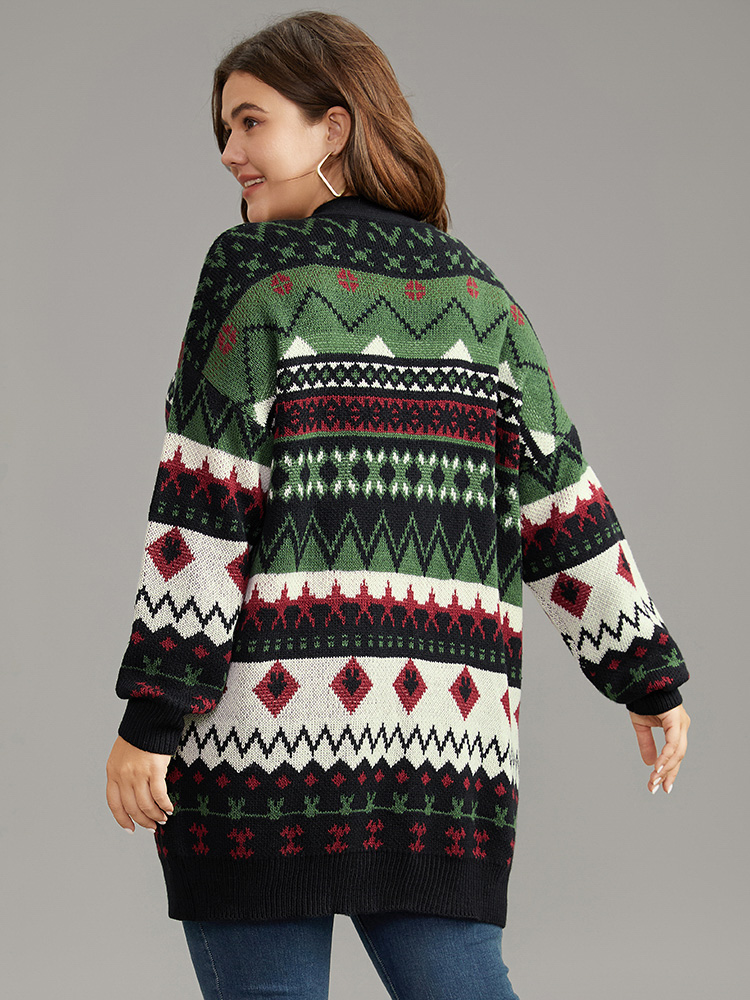 Plus Size Christmas Graphic Open Front Tunic Cardigan Multicolor Women Casual Loose Long Sleeve Dailywear Cardigans BloomChic 22-24/3X 