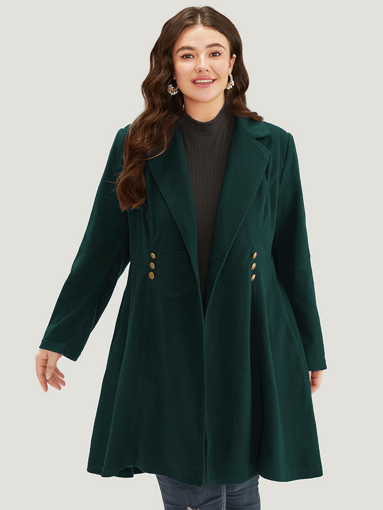 

Plus Size Solid Lapel Collar Double Breasted Coat Women Green Office Plain Ladies Work Winter Coats BloomChic