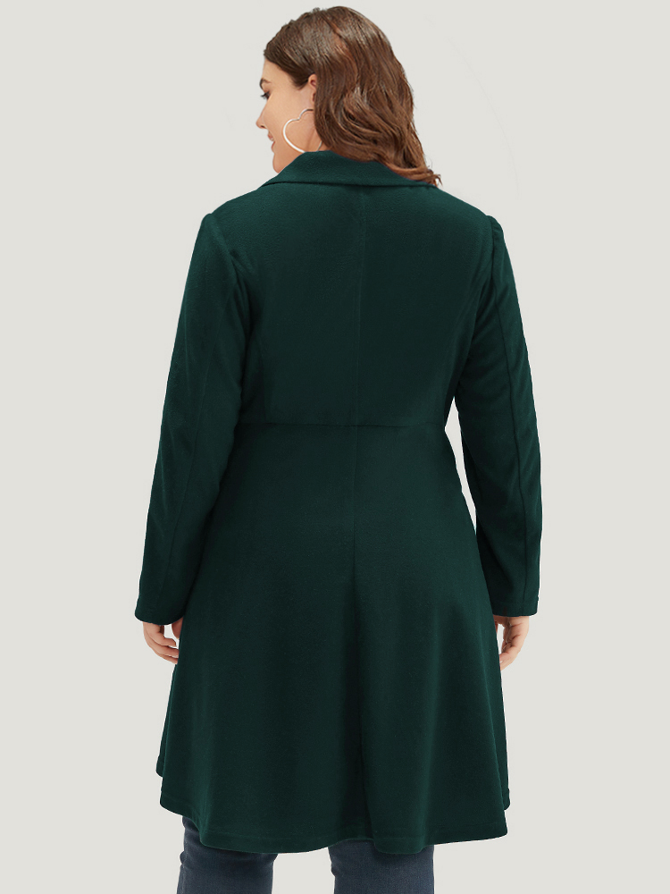 

Plus Size Solid Lapel Collar Double Breasted Coat Women Green Office Plain Ladies Work Winter Coats BloomChic