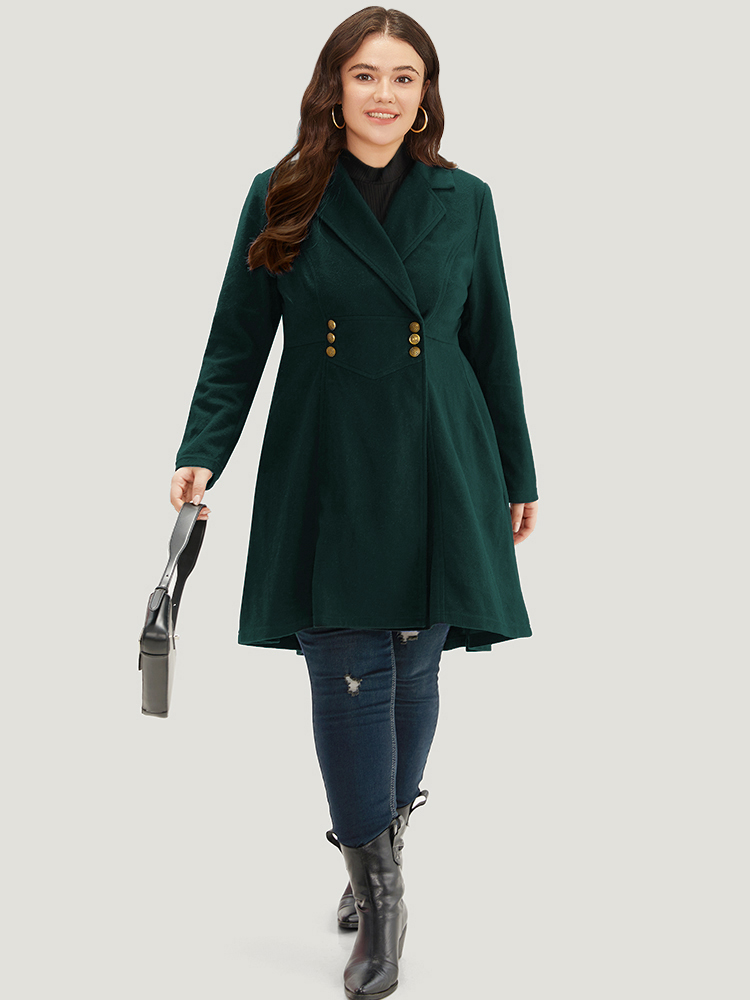 Plus Size Solid Lapel Collar Double Breasted Coat Women Green Office Plain Ladies Work Winter Coats BloomChic 30/6X 