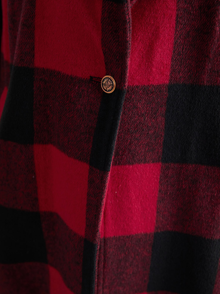 Plus Size Plaid Print Button Down Pocket Tunic Coat Women Crimson Casual Contrast Ladies Dailywear Winter Coats BloomChic 10/M 