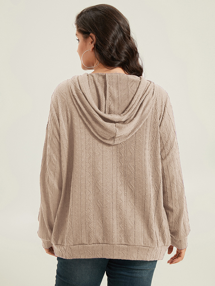 Plus Size Plain Textured Hooded Drawstring Sweatshirt Women LightBrown Casual Elastic cuffs Hooded Everyday Sweatshirts BloomChic 28/5X 