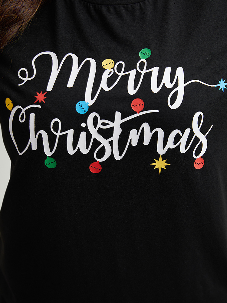 

Plus Size Christmas Letter Print Crew Neck T-shirt Black Women Casual Printed Christmas Round Neck Festival-Christmas T-shirts BloomChic