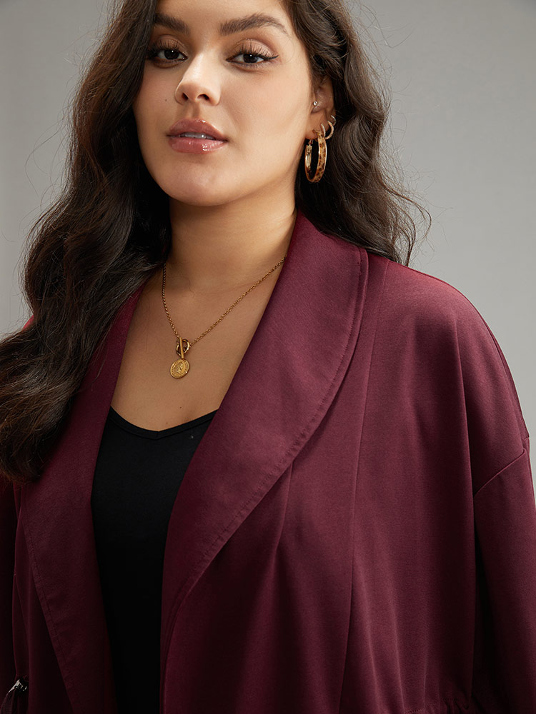 

Plus Size Supersoft Essentials Lapel Collar Drawstring Pocket Jacket Women Burgundy Plain Pocket Everyday Jackets BloomChic