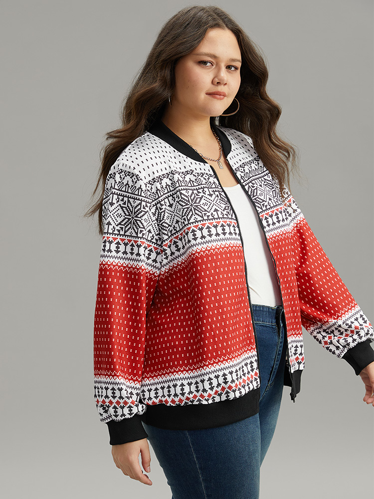 Plus Size Women Dailywear Graphic-Christmas Elastic cuffs Casual Jackets BloomChic 