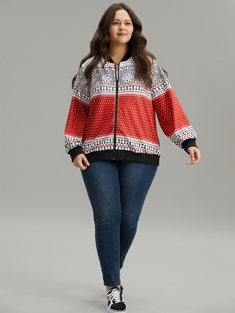 Plus Size Women Dailywear Graphic-Christmas Elastic cuffs Casual Jackets BloomChic 