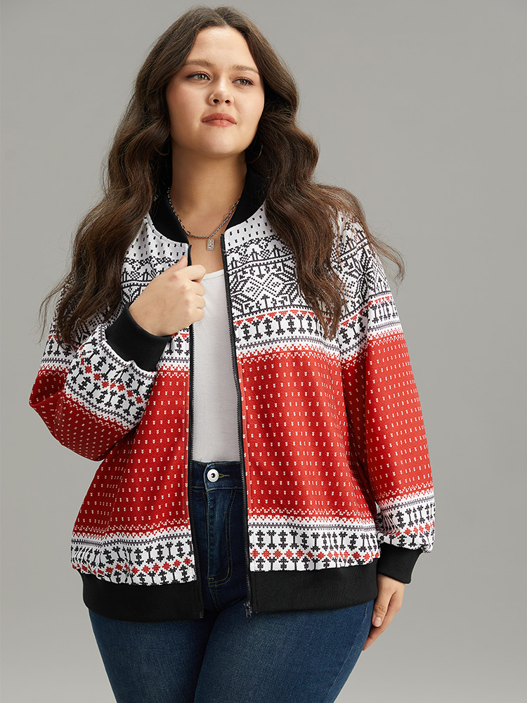 Plus Size Women Dailywear Graphic-Christmas Elastic cuffs Casual Jackets BloomChic 