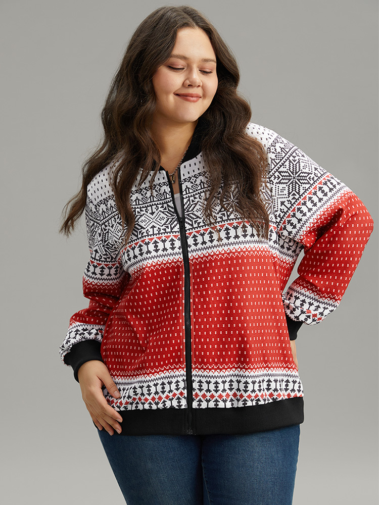 Plus Size Women Dailywear Graphic-Christmas Elastic cuffs Casual Jackets BloomChic 