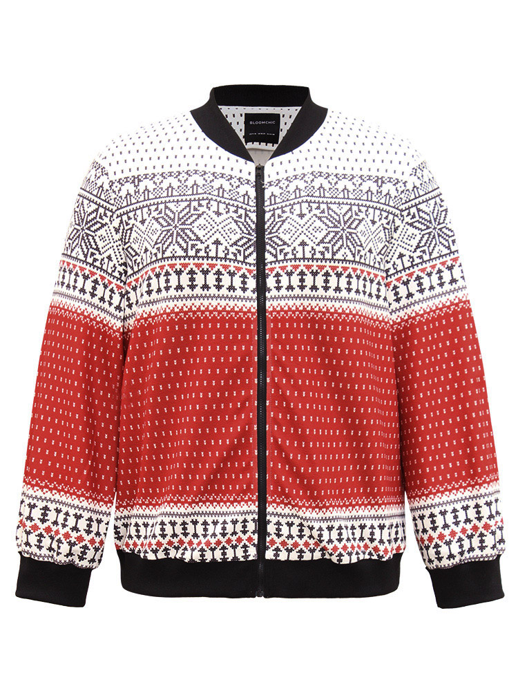 Plus Size Women Dailywear Graphic-Christmas Elastic cuffs Casual Jackets BloomChic 