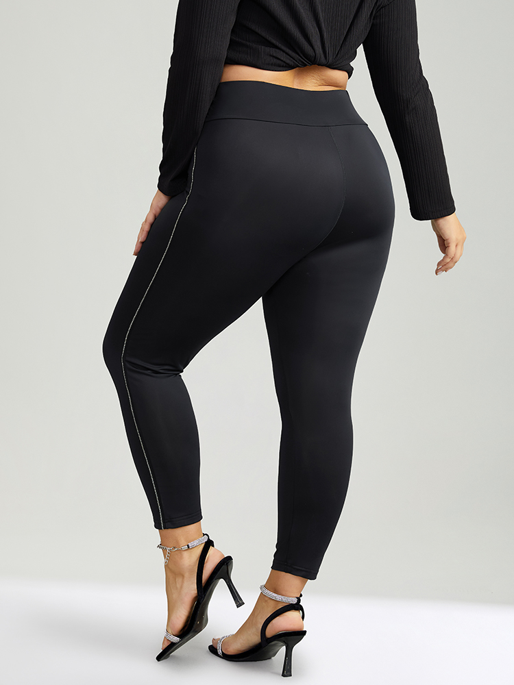 Plus Size Women Festival-Christmas Plain Patchwork Medium stretch Skinny Mid Rise Casual Leggings BloomChic 