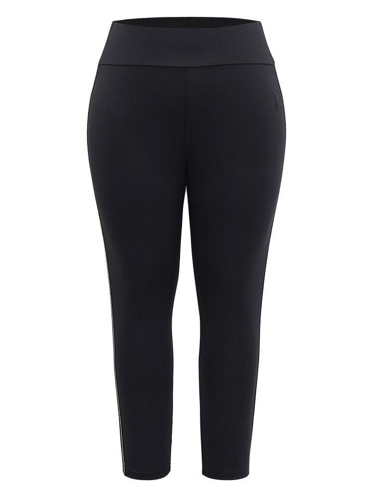 Plus Size Women Festival-Christmas Plain Patchwork Medium stretch Skinny Mid Rise Casual Leggings BloomChic 