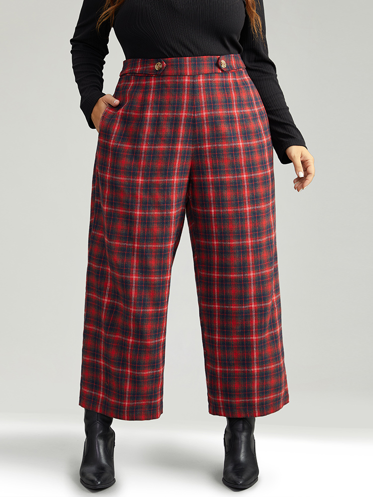 Plus Size Women Festival-Christmas Plaid Pocket Mid Rise Pocket Elegant Pants BloomChic 