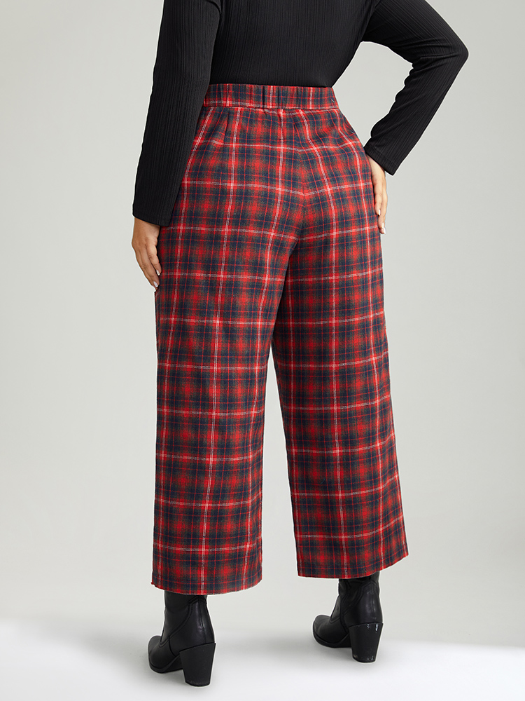 Plus Size Women Festival-Christmas Plaid Pocket Mid Rise Pocket Elegant Pants BloomChic 