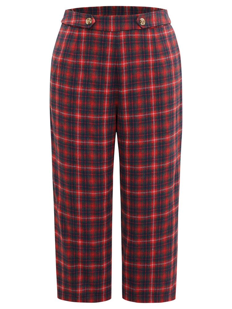 Plus Size Women Festival-Christmas Plaid Pocket Mid Rise Pocket Elegant Pants BloomChic 