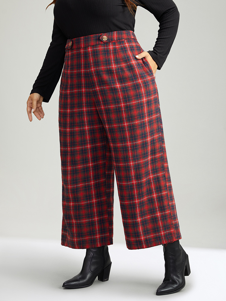 Plus Size Women Festival-Christmas Plaid Pocket Mid Rise Pocket Elegant Pants BloomChic 