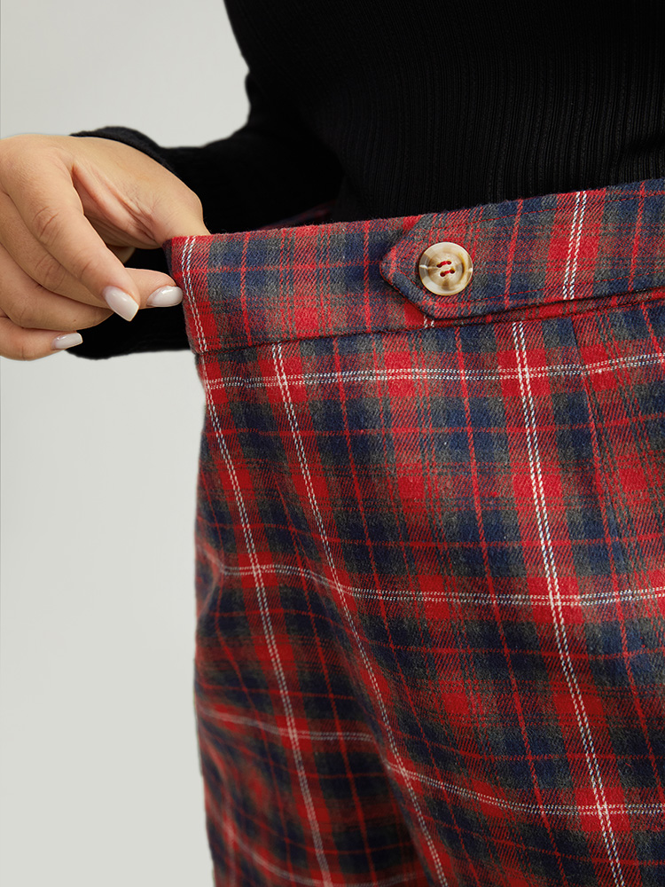 Plus Size Women Festival-Christmas Plaid Pocket Mid Rise Pocket Elegant Pants BloomChic 