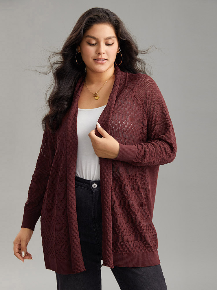 

Plus Size Solid Geometric Hollow Out Cardigan Russet Women Casual Loose Long Sleeve Dailywear Cardigans BloomChic