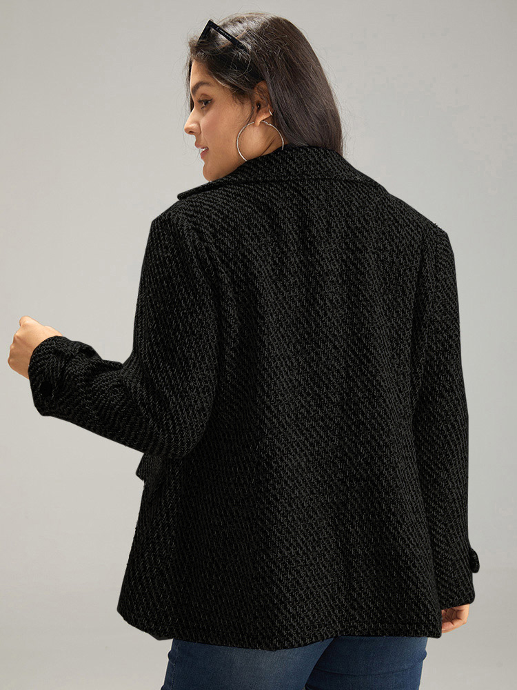 Plus Size Tweed Lapel Collar Button Up Pocket Coat Women BlackFlower Elegant Texture Ladies Everyday Winter Coats BloomChic 30/6X 