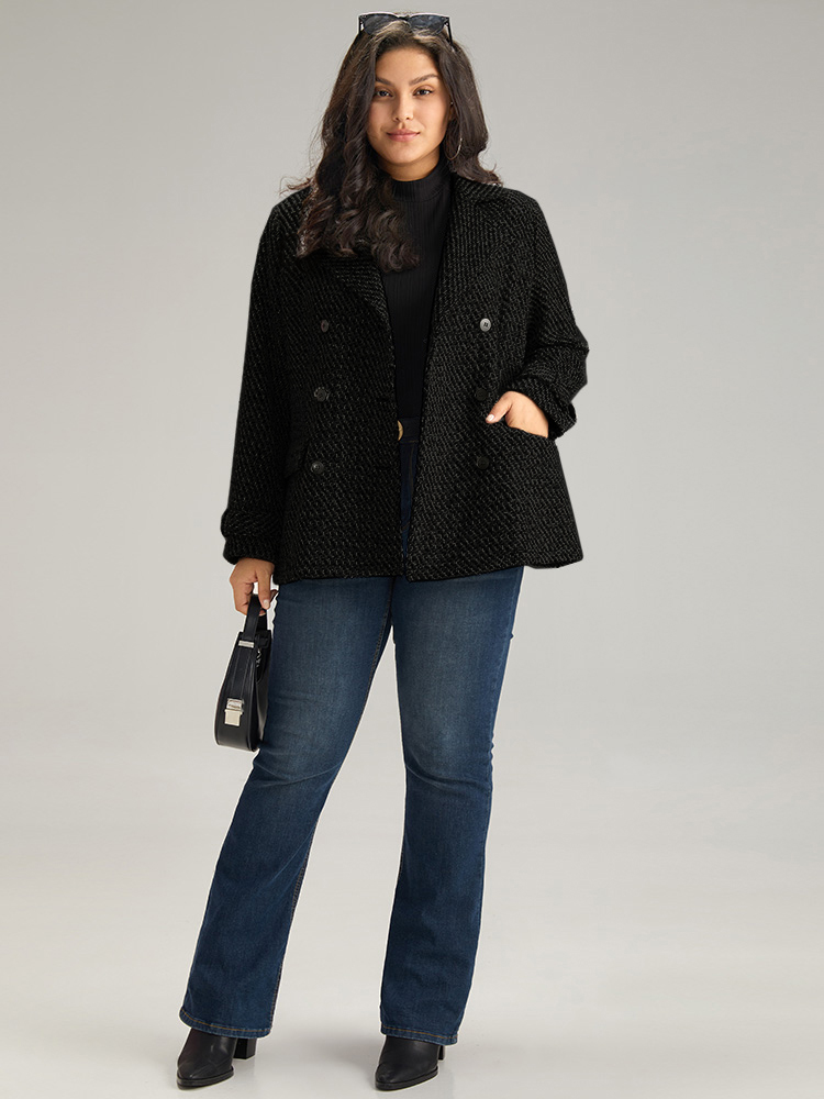 Plus Size Tweed Lapel Collar Button Up Pocket Coat Women BlackFlower Elegant Texture Ladies Everyday Winter Coats BloomChic 30/6X 