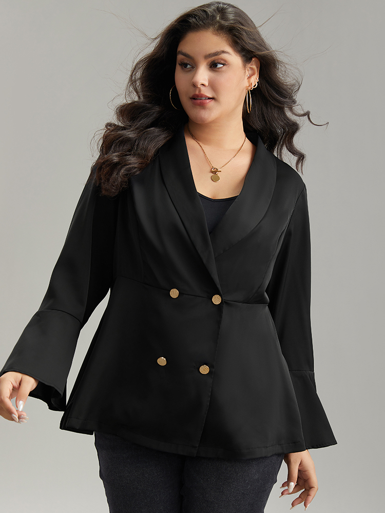 Plus Size Women Dailywear Plain Plain Ruffle Sleeve Long Sleeve Lapel Collar Casual Blazers BloomChic 