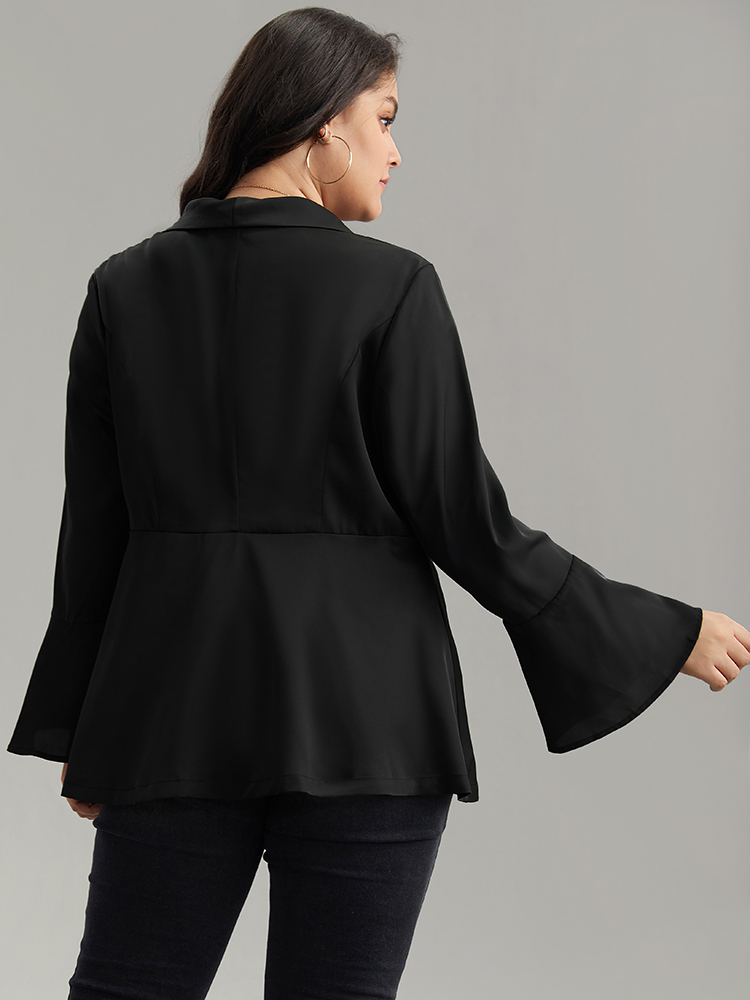 Plus Size Women Dailywear Plain Plain Ruffle Sleeve Long Sleeve Lapel Collar Casual Blazers BloomChic 