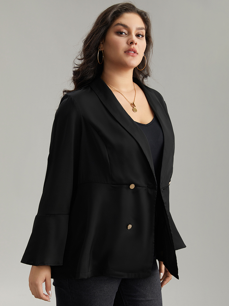 Plus Size Women Dailywear Plain Plain Ruffle Sleeve Long Sleeve Lapel Collar Casual Blazers BloomChic 