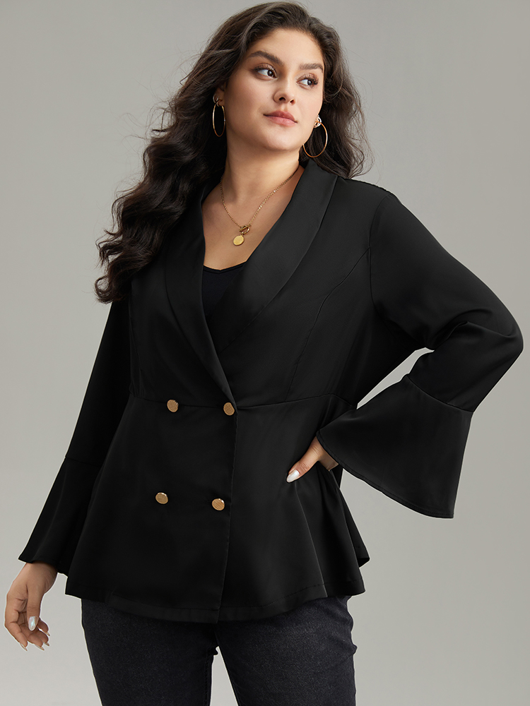 Plus Size Women Dailywear Plain Plain Ruffle Sleeve Long Sleeve Lapel Collar Casual Blazers BloomChic 
