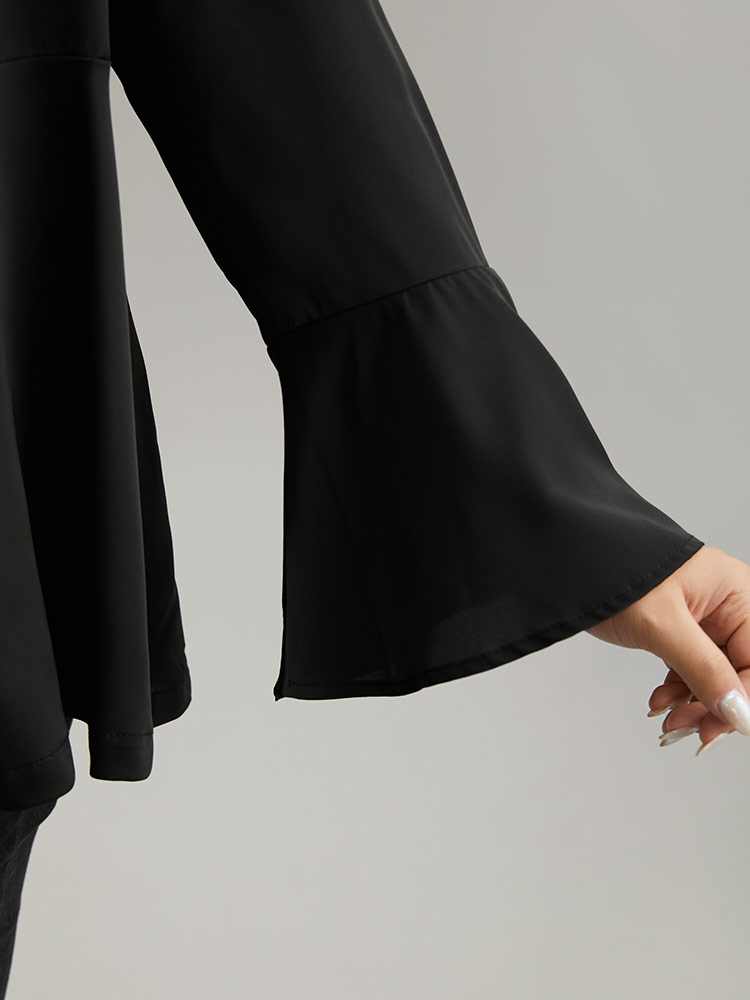 Plus Size Women Dailywear Plain Plain Ruffle Sleeve Long Sleeve Lapel Collar Casual Blazers BloomChic 