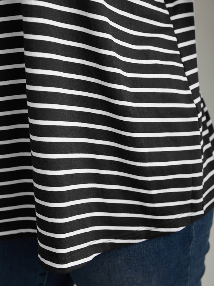 Plus Size V Neck Striped Contrast Trim Tank Top Women Black Casual Contrast V-neck Dailywear Tank Tops Camis BloomChic 30/6X 