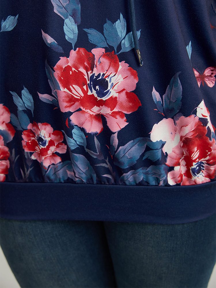 Plus Size Women Dailywear Floral Printed Regular Regular Sleeve Long Sleeve Hooded Casual Sweatshirts BloomChic 