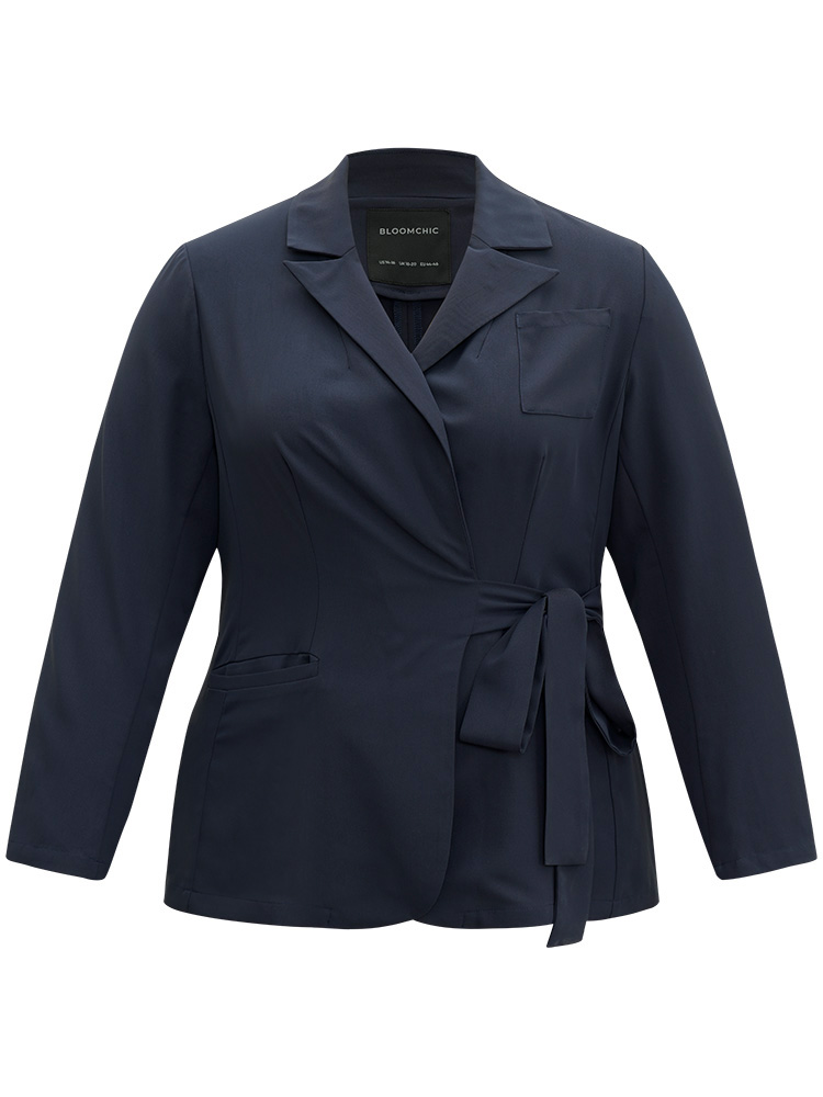 

Plus Size Suit Collar Knot Pocket Blazer Indigo Women Dailywear Plain Plain Sleeve Long Sleeve Suit Collar  Pocket Casual Blazers BloomChic