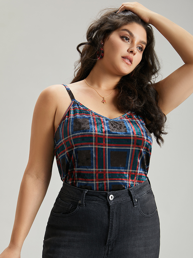 

Plus Size Plaid Print Adjustable Straps Cami Top Women Multicolor Casual Adjustable Straps Spaghetti Strap Festival-Christmas Tank Tops Camis BloomChic