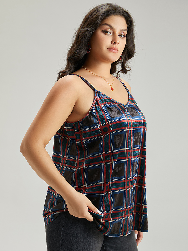 Plus Size Plaid Print Adjustable Straps Cami Top Women Multicolor Casual Adjustable Straps Spaghetti Strap Festival-Christmas Tank Tops Camis BloomChic 12/L 