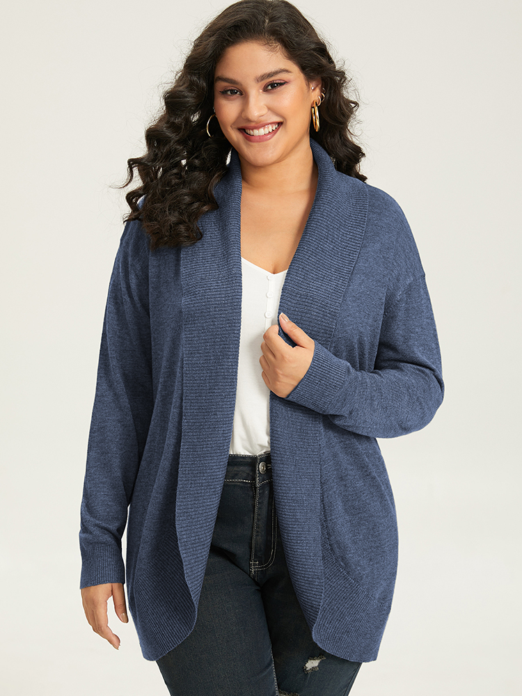 

Plus Size Supersoft Essentials Plain Texture Arc Hem Cardigan Aegean Women Casual Loose Long Sleeve Everyday Cardigans BloomChic