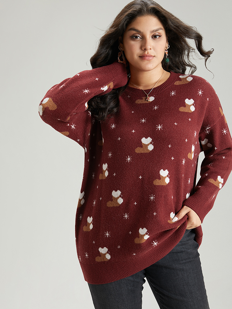 

Plus Size Supersoft Essentials Christmas Print Star Round Neck Pullover Scarlet Women Casual Loose Long Sleeve Round Neck Festival-Christmas Pullovers BloomChic