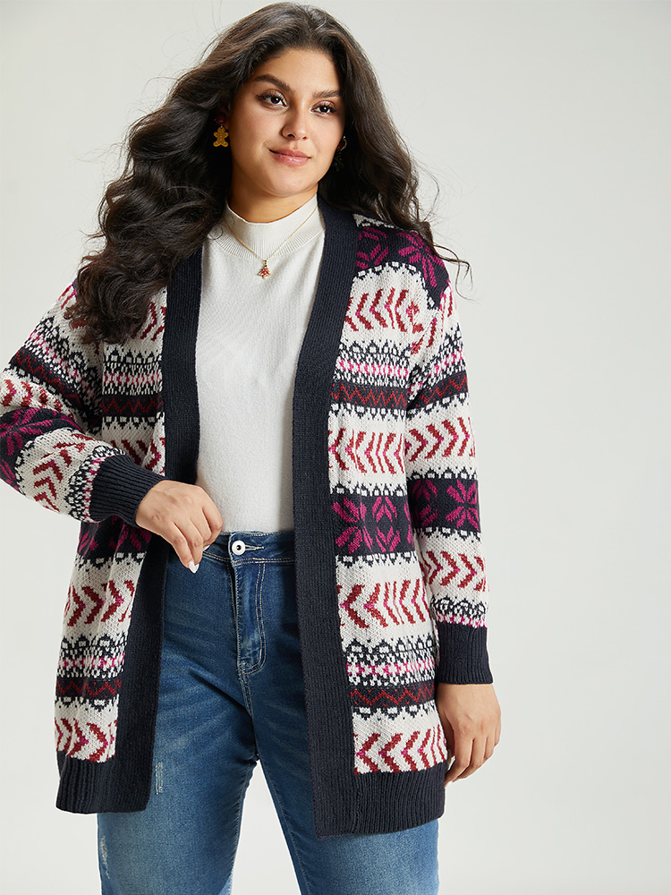 Plus Size Cardigans | Geo Print Open Front Patchwork Cardigan | BloomChic 