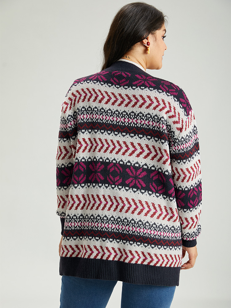 Plus Size Cardigans | Geo Print Open Front Patchwork Cardigan | BloomChic 