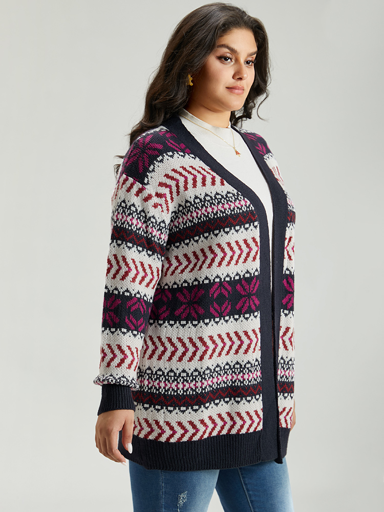Plus Size Cardigans | Geo Print Open Front Patchwork Cardigan | BloomChic 