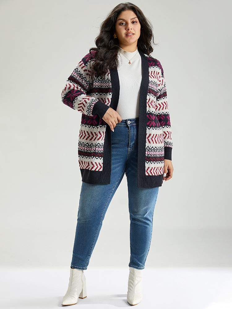 Plus Size Cardigans | Geo Print Open Front Patchwork Cardigan | BloomChic 