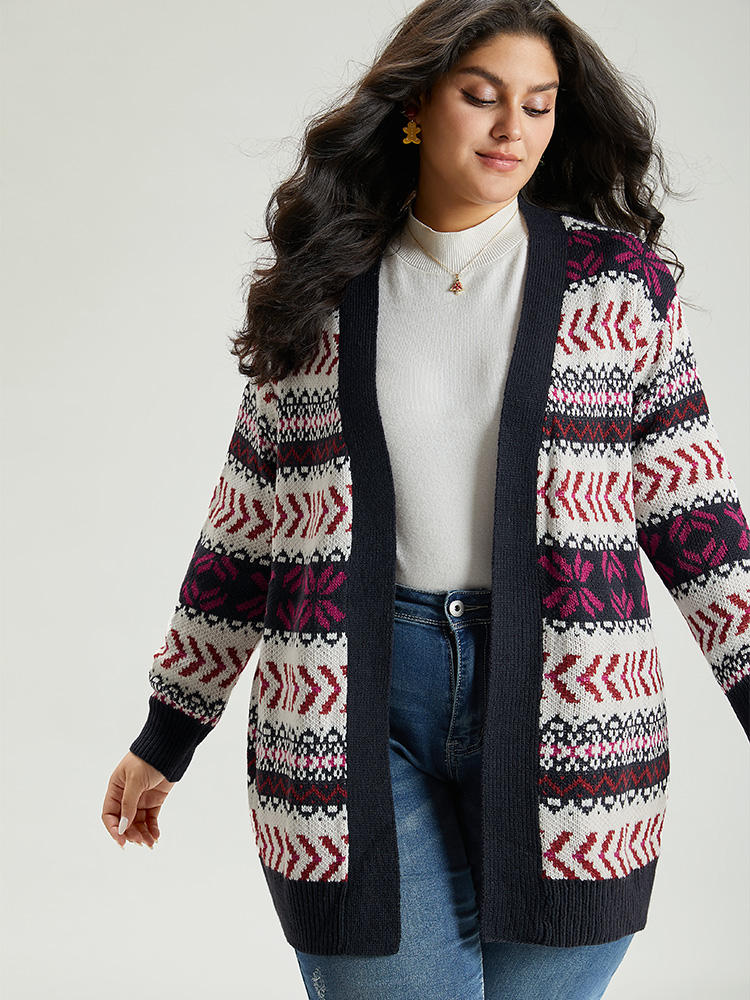 Plus Size Cardigans | Geo Print Open Front Patchwork Cardigan | BloomChic 