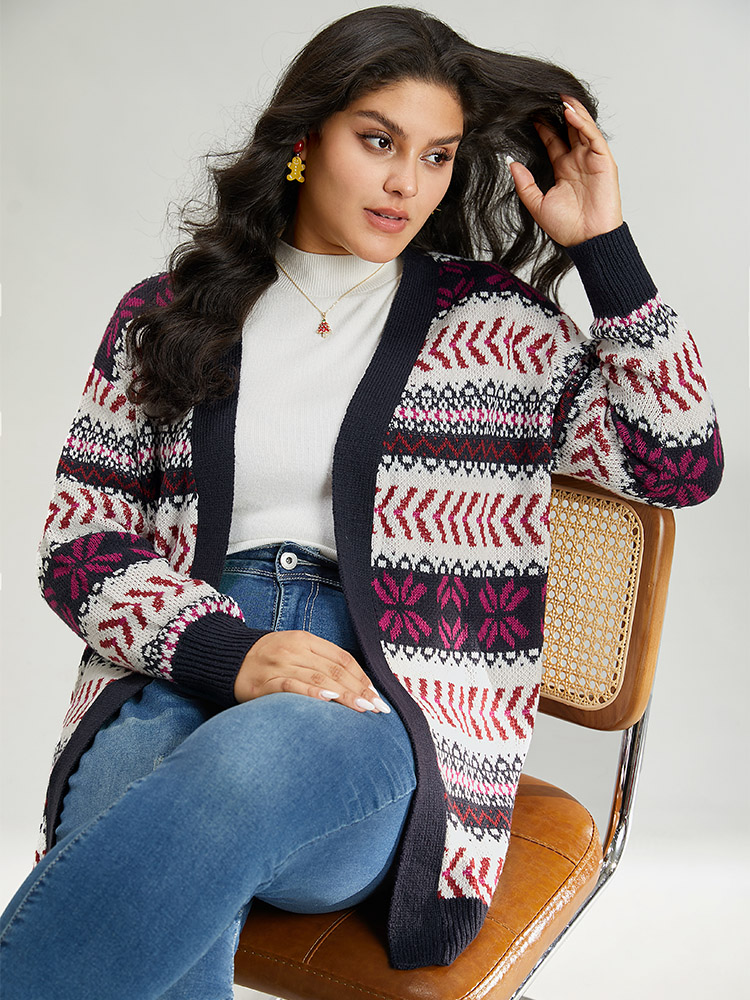 Plus Size Cardigans | Geo Print Open Front Patchwork Cardigan | BloomChic 