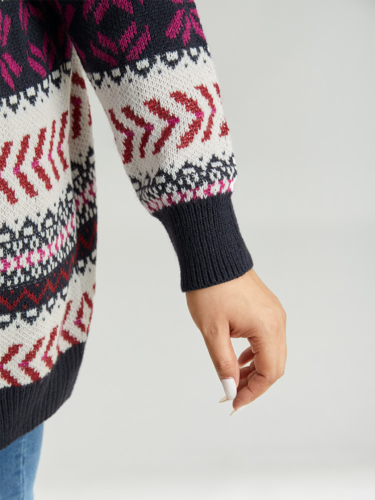 Plus Size Cardigans | Geo Print Open Front Patchwork Cardigan | BloomChic 