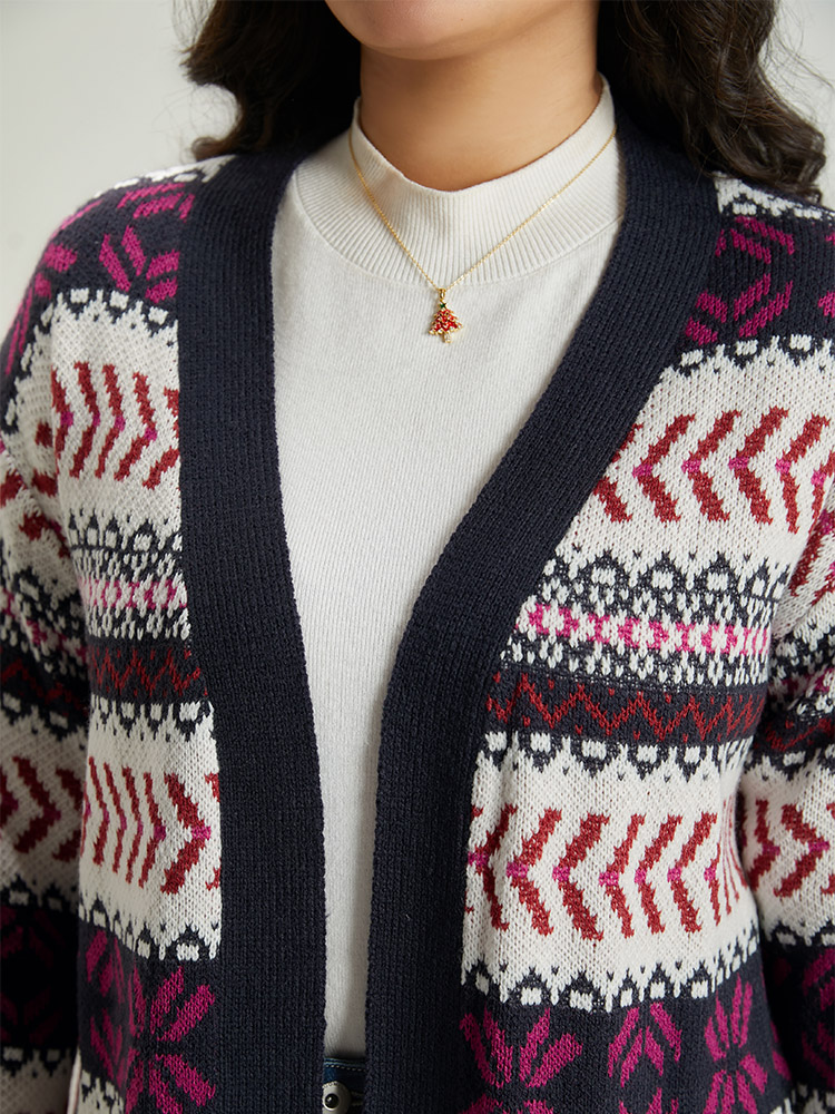 Plus Size Cardigans | Geo Print Open Front Patchwork Cardigan | BloomChic 