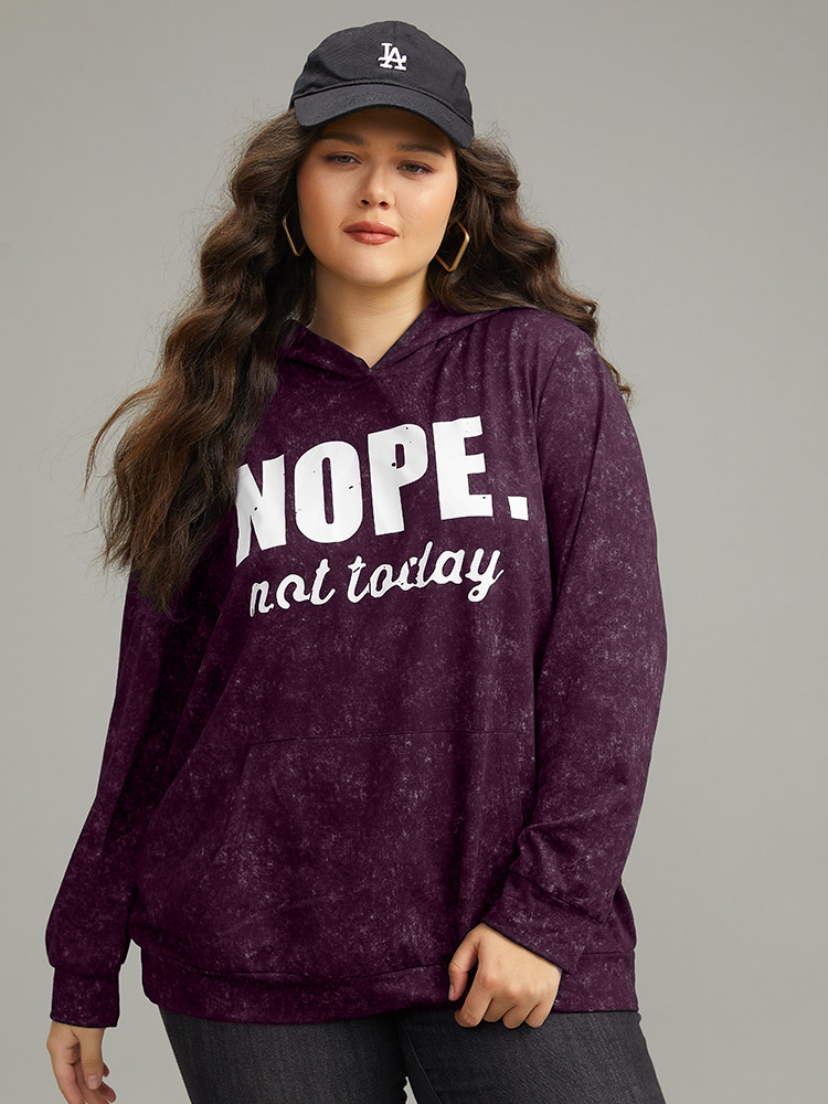 

Plus Size Letter Vintage Hooded Pocket Sweatshirt Women RedViolet Casual Printed Dailywear Sweatshirts BloomChic