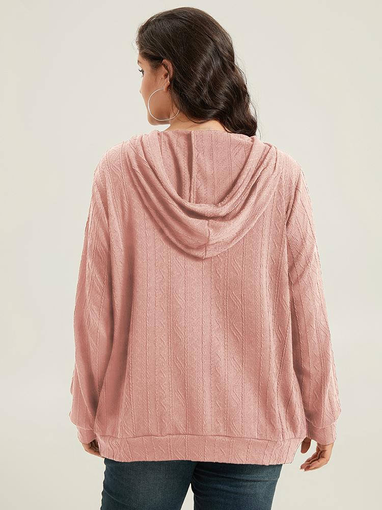 Plus Size Plain Textured Hooded Drawstring Sweatshirt Women Pink Casual Elastic cuffs Hooded Everyday Sweatshirts BloomChic 18-20/2X 