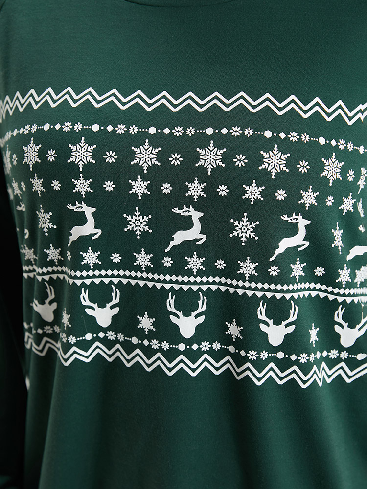 

Plus Size Christmas Elk Crew Neck Raglan Sleeve Sweatshirt Women DarkGreen Casual Printed Round Neck Festival-Christmas Sweatshirts BloomChic