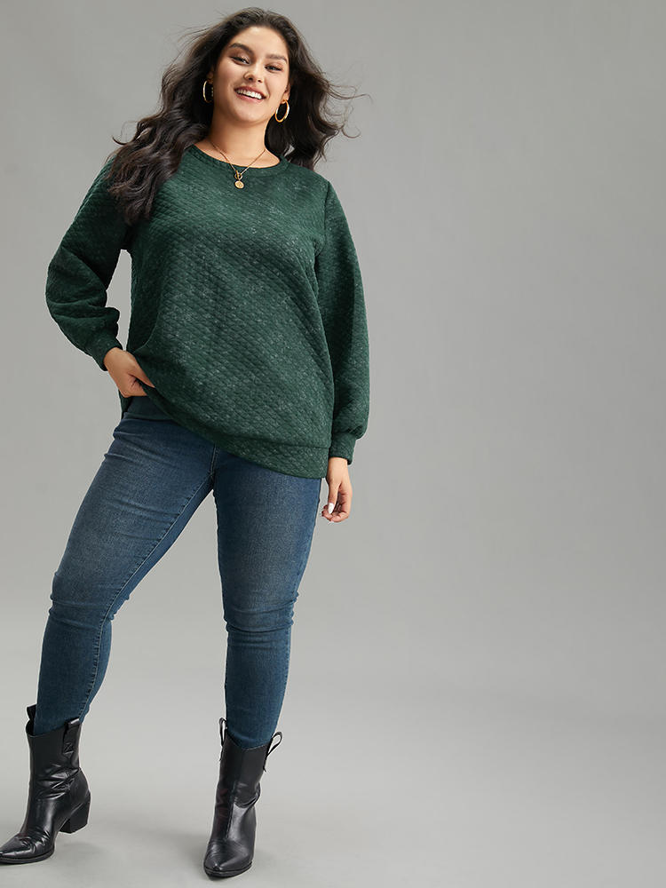 Plus Size Plain Textured Round Neck Sweatshirt Women Green Casual Texture Round Neck Dailywear Sweatshirts BloomChic 28/5X 