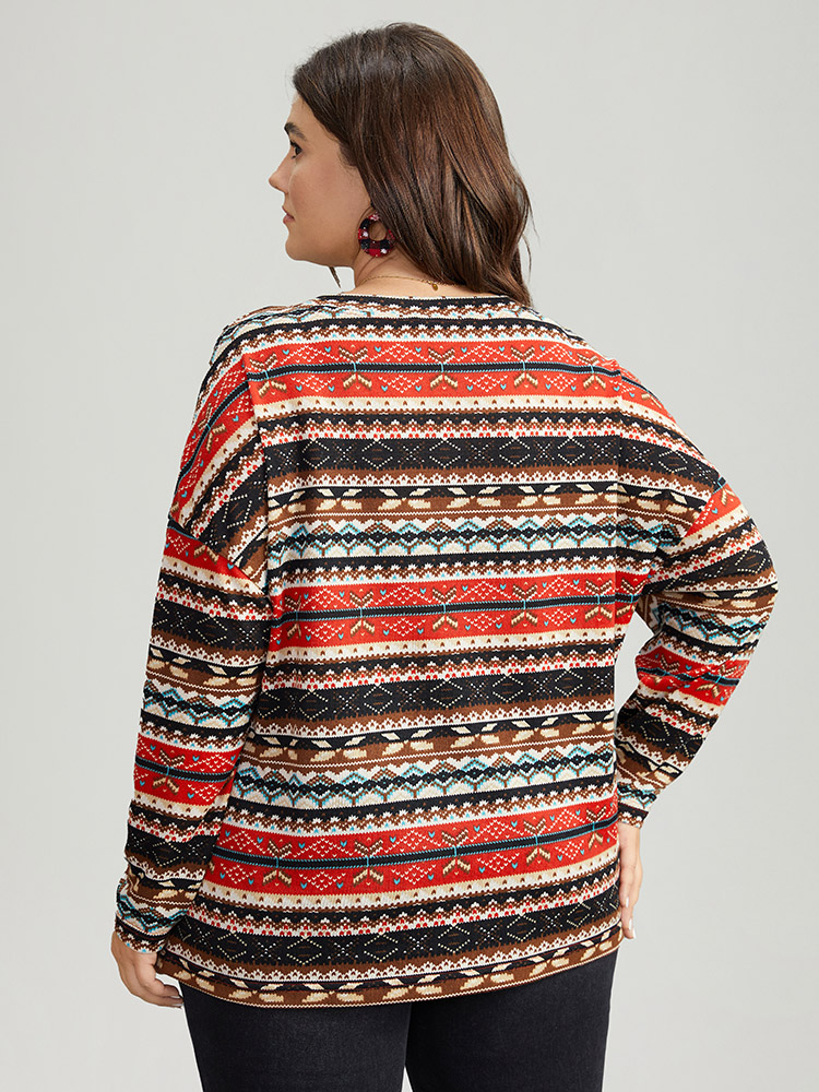 Plus Size Christmas Print Contrast Crew Neck T-shirt Multicolor Women Casual Contrast Graphic-Christmas Round Neck Festival-Christmas T-shirts BloomChic 12/L 