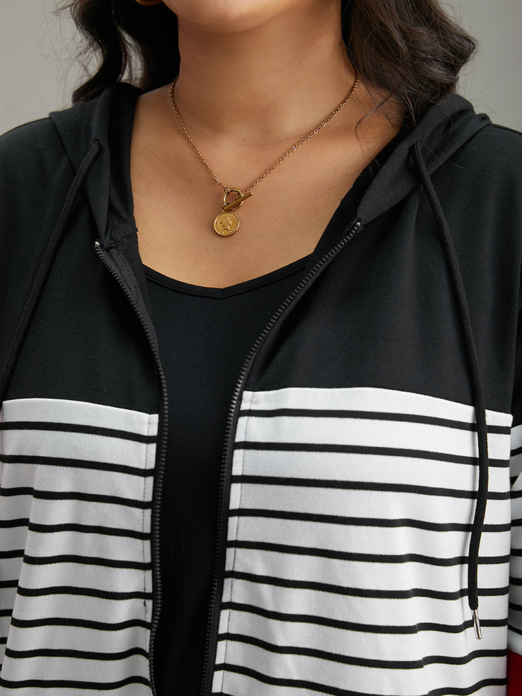 Plus Size Plaid Striped Patchwork Hooded Drawstring Sweatshirt Women Multicolor Casual Elastic cuffs Hooded Festival-Christmas Sweatshirts BloomChic 28/5X 