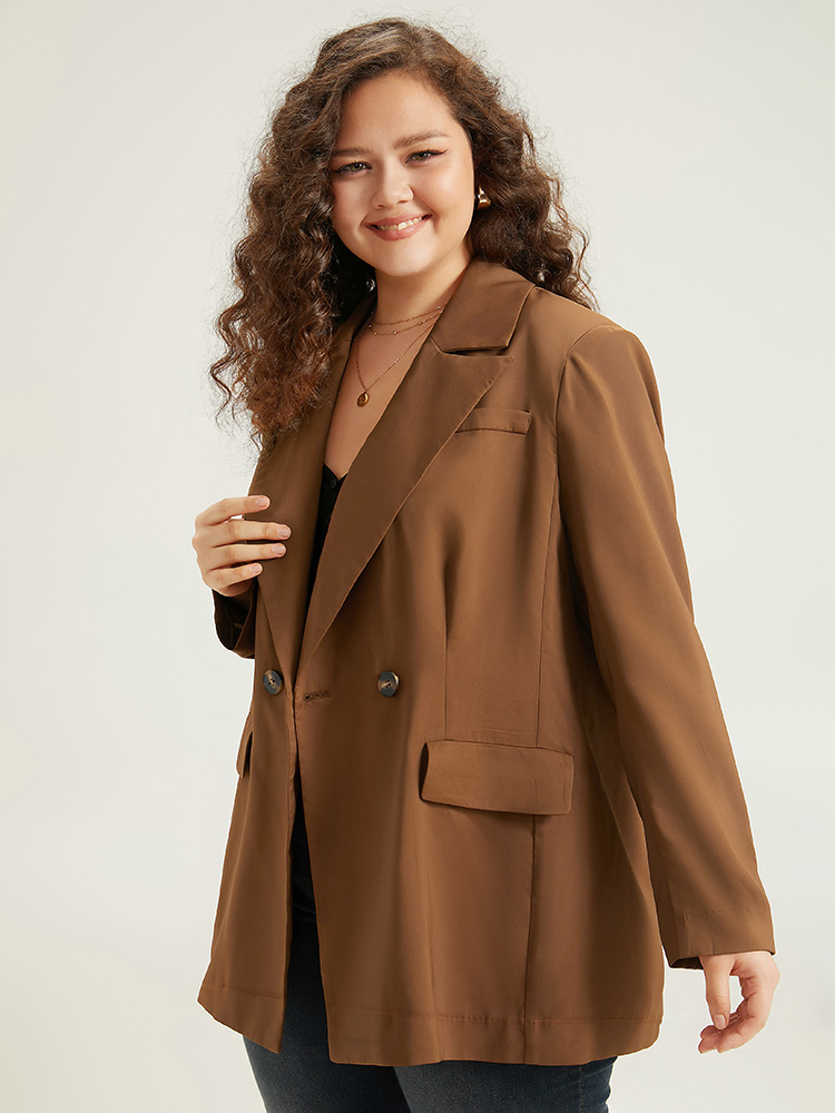 Plus Size Women Dailywear Plain Plain Regular Sleeve Long Sleeve Suit Collar Pocket Casual Blazers BloomChic 